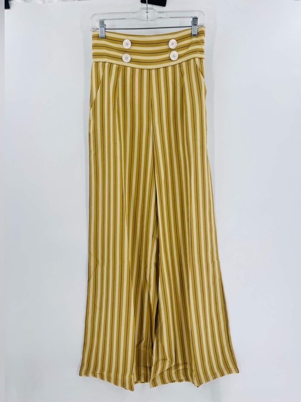 Voodoo Vixen NWT Mustard Stripe Sailor Pants S 4 Retro Wide Leg High Rise - Picture 6 of 9